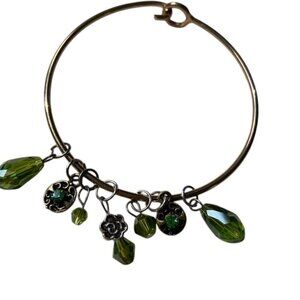 Beautiful Silver Tone Bracelet with Green Droplet Beads
